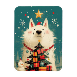 Cute Samoyed dog with Christmas Magneet