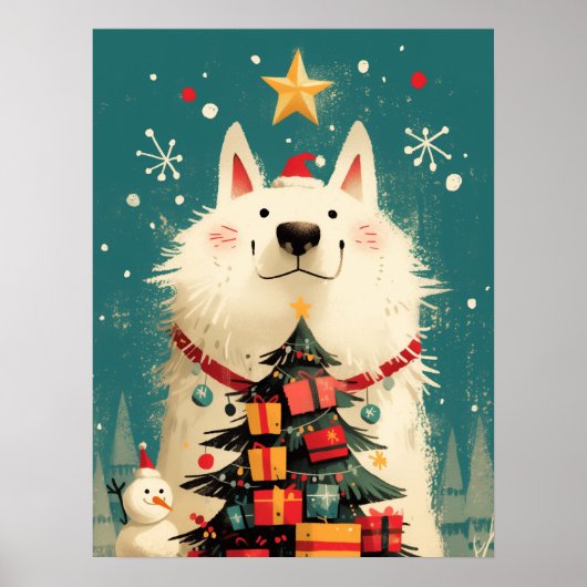 Cute Samoyed dog with Christmas Poster (Voorkant)