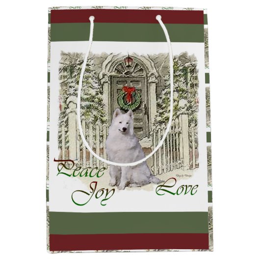 Cute Samoyed Kerstmis Medium Cadeauzakje (Voorkant)