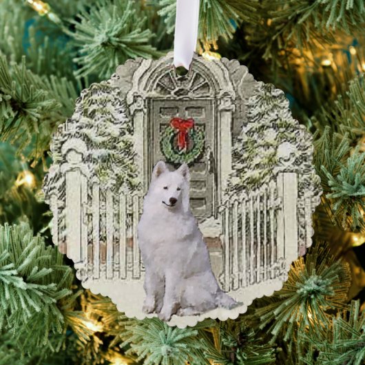 Cute Samoyed Lovers Kerstmis Ornament Kaart (Insitu (Drie))