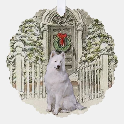 Cute Samoyed Lovers Kerstmis Ornament Kaart (Voorkant)