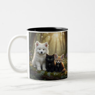 Cute Samoyed puppy en zwarte kattenmok Mug Tweekleurige Koffiemok