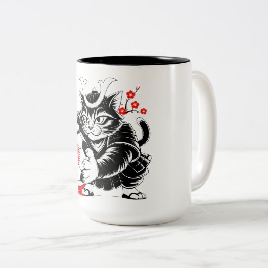Cute Samurai Cat Soccer Gift for Japan Fans & Cat Tweekleurige Koffiemok (Voorkant rechts)