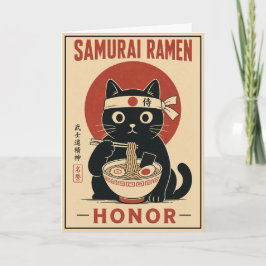 Cute Samurai Kat Japanse Ramen Illustratie Cadeau Kaart