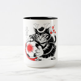 Cute Samurai Kat Voetbal Cadeau voor Japan Fans & Tweekleurige Koffiemok