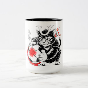 Cute Samurai Kat Voetbal Cadeau voor Japan Fans & Tweekleurige Koffiemok