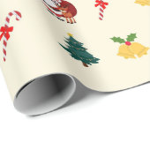 Cute Santa and Christmas Elements Gifts Wrap Cadeaupapier (Rol Hoek)
