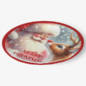Cute Santa and Rudolph Cartoon Christmas Paper  Papieren Bordje (Gekanteld)