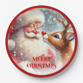 Cute Santa and Rudolph Cartoon Christmas Paper  Papieren Bordje (Voorkant)