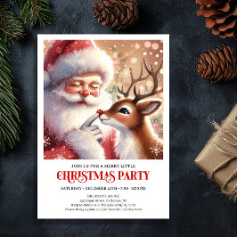 Cute Santa and Rudolph Christmas Family Fun Party  Kaart