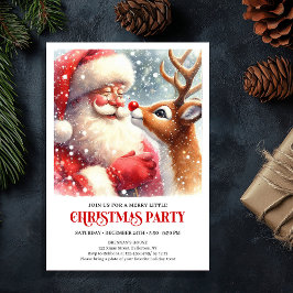 Cute Santa and Rudolph Christmas Gathering Invite Kaart
