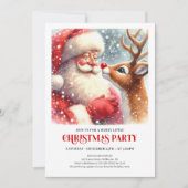 Cute Santa and Rudolph Christmas Gathering Invite Kaart (Voorkant)