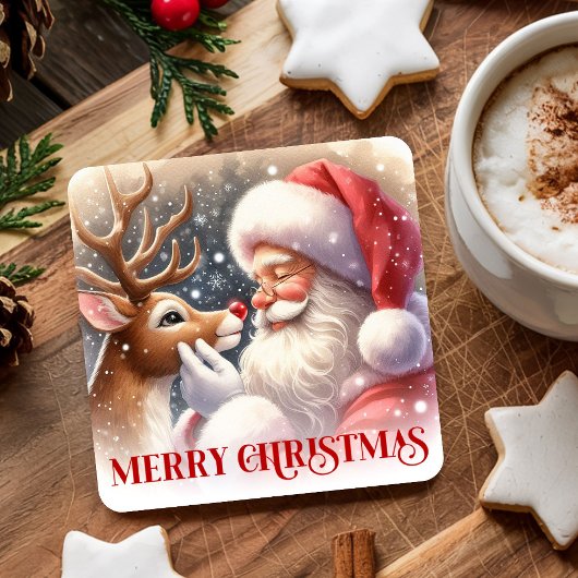 Cute Santa and Rudolph Christmas Paper Coasters Kartonnen Onderzetters