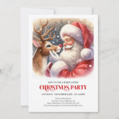Cute Santa and Rudolph Christmas Party Invitation Kaart (Voorkant)