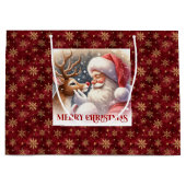 Cute Santa and Rudolph Classic Christmas Gift Bag Groot Cadeauzakje (Voorkant)