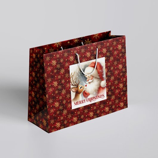 Cute Santa and Rudolph Cozy Christmas Gift Bag Groot Cadeauzakje