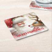 Cute Santa and Rudolph Festive Holiday Coasters Kartonnen Onderzetters (Schuin)