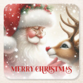 Cute Santa and Rudolph Festive Holiday Coasters Kartonnen Onderzetters (Voorkant)