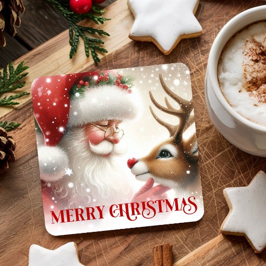 Cute Santa and Rudolph Festive Holiday Coasters Kartonnen Onderzetters