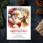 Cute Santa and Rudolph Holiday Party Invitation Kaart