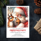 Cute Santa and Rudolph Holiday Party Invitation Kaart