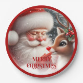 Cute Santa and Rudolph Kids Christmas Dinner Plate Papieren Bordje (Voorkant)