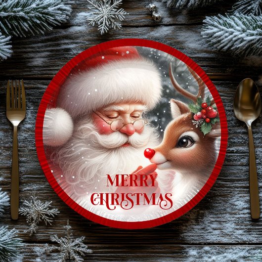 Cute Santa and Rudolph Kids Christmas Dinner Plate Papieren Bordje