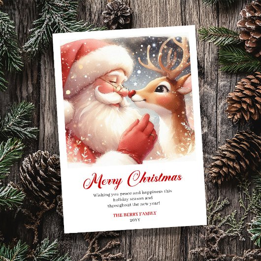 Cute Santa And Rudolph Merry Holiday Greeting Card Feestdagenkaart