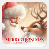 Cute Santa and Rudolph Personalized Holiday Kids  Vierkante Sticker (Voorkant)