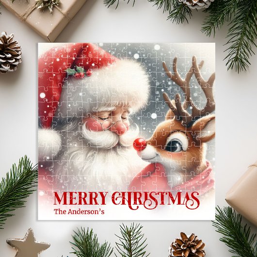 Cute Santa and Rudolph Personalized Xmas Kids Gift Legpuzzel