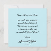 Cute Santa and snowman dancing on ice in winter Feestdagenkaart (Achterkant)