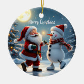 Cute Santa and snowman dancing on ice in winter  Keramisch Ornament (Voorkant)