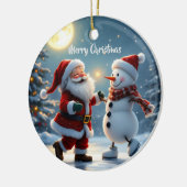 Cute Santa and snowman dancing on ice in winter  Keramisch Ornament (Links)