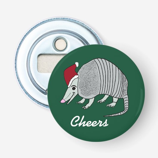 Cute Santa Armadillo Button Flesopener (Voorkant)