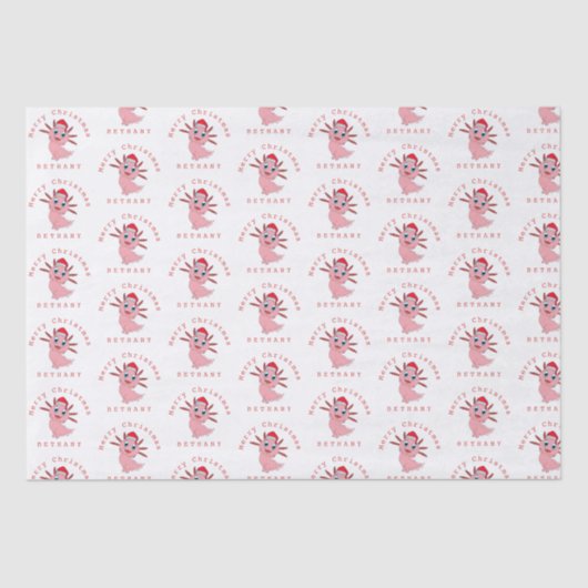 Cute Santa Axolotl Pattern Name Merry Kerstry Tissuepapier (Voorkant)