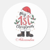 Cute Santa Baby 1st Christmas Ronde Sticker (Voorkant)