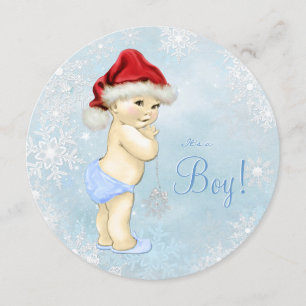 Cute Santa Baby Blue Snowflake Baby shower Kaart