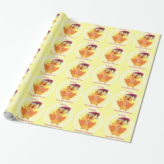 Cute Santa Baby Duck Persoonlijke Kinder Gift Wrap Cadeaupapier (Uitgerold)