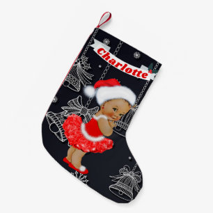 Cute Santa Baby Girl Ethnic Name Bells Snowflakes Kleine Kerstsok