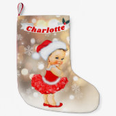 Cute Santa Baby Girl Red Gold Monogram Naam Kleine Kerstsok (Voorkant)