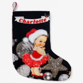 Cute Santa Baby Girl Red Silver Monogram Naam Kleine Kerstsok (Voorkant)