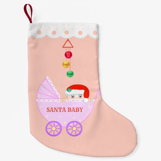 Cute Santa Baby op Roze Kleine Kerstsok (Voorkant)