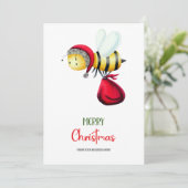 Cute Santa Bee Apiary Business Logo Christmas Feestdagenkaart (Staand voorkant)