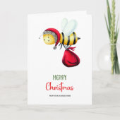 Cute Santa Bee Apiary Logo Business Christmas Feestdagen Kaart (Voorkant)