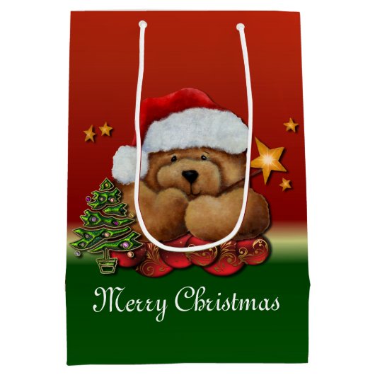 Cute Santa Beer Medium kerstcadeau Medium Cadeauzakje (Achterkant)