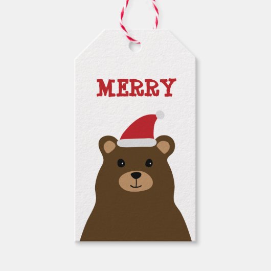 Cute Santa Beer Merry Kerstmis Label, feestdag Cadeaulabel (Voorkant)