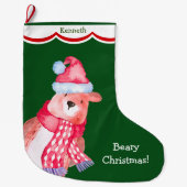 Cute Santa Beer Persoonlijk Grote Kerstsok (Voorkant)