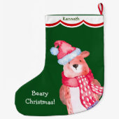 Cute Santa Beer Persoonlijk Grote Kerstsok (Achterkant)