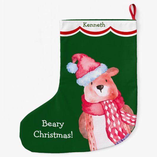 Cute Santa Beer Persoonlijk Grote Kerstsok (Achterkant)