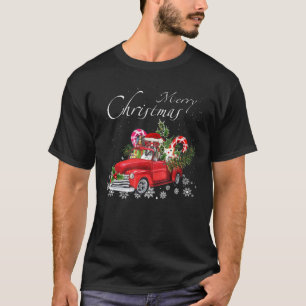 Cute Santa Boxer Dog Riding Red Truck Merry T-shirt